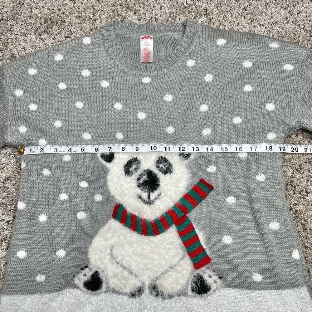 Holiday Time Grey White Polka Dot Polar Bear Snow Christmas Ugly Sweater Medium - Picture 8 of 9